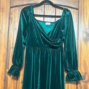 Green velvet maxi dress. NWOT. Never worn, was too long for me.